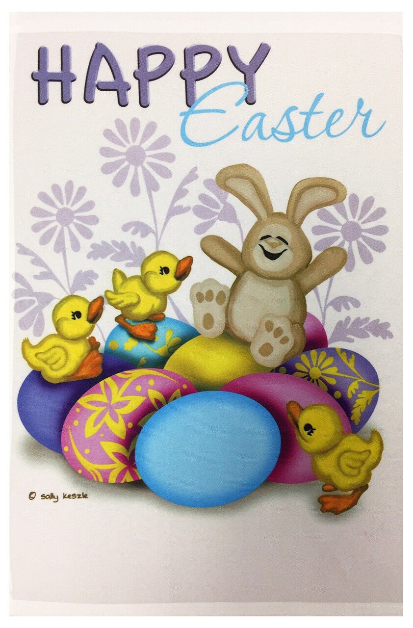 Happy Easter Decorative Garden Flag12"X18" Happy Easter Sign Easter Bunny & Eggs